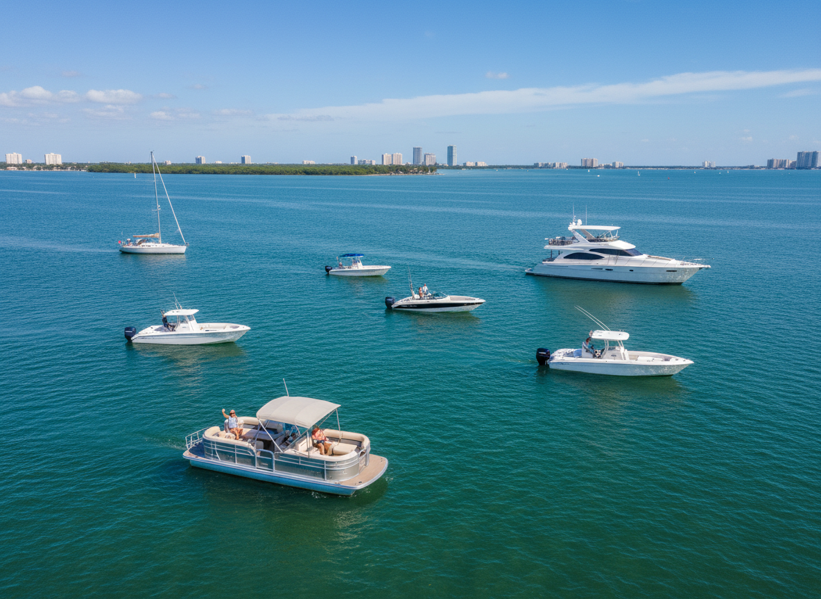 A vibrant, high-energy yacht party scene on turquoise ocean water — multiple sleek white yachts rafted together side by side, packed with young stylish people celebrating.